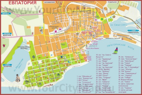 Санатории и пансионаты на карте Евпатории