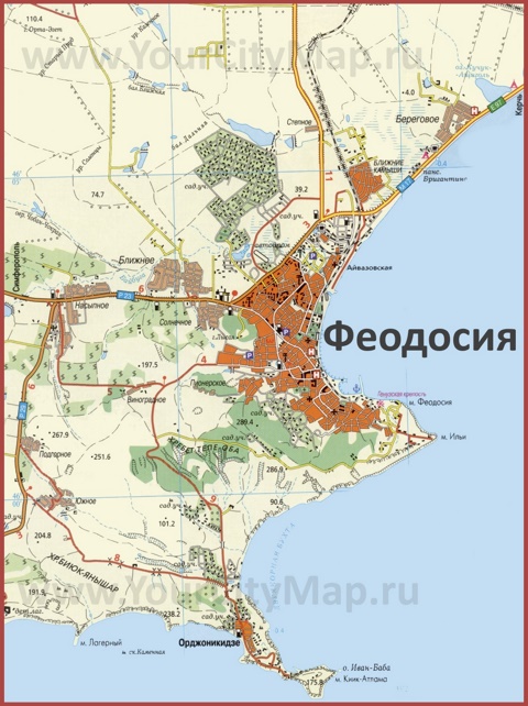 Карта Феодосии с окрестностями