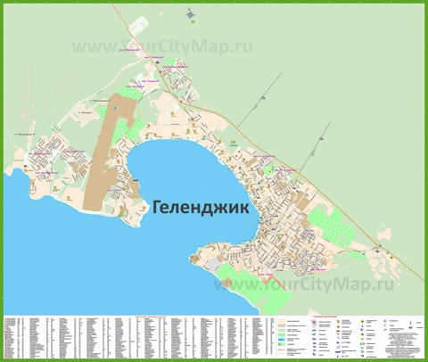 Подробная карта города Геленджик с улицами, домами и гостиницами