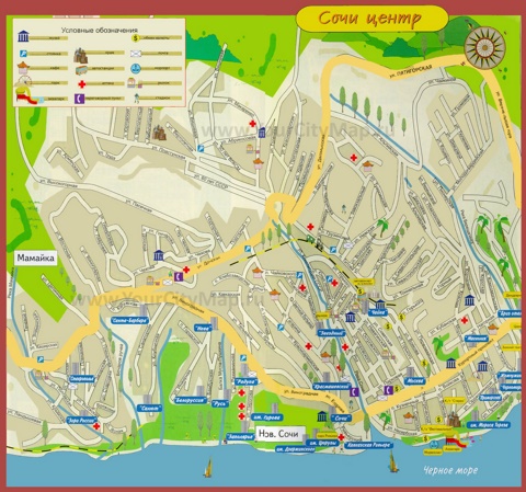 Карта Сочи с отелями и пансионатами
