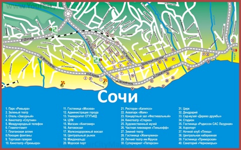 Туристическая карта центрального Сочи