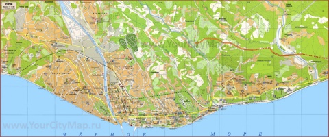 Туристическая карта Сочи с достопримечательностями и пляжами