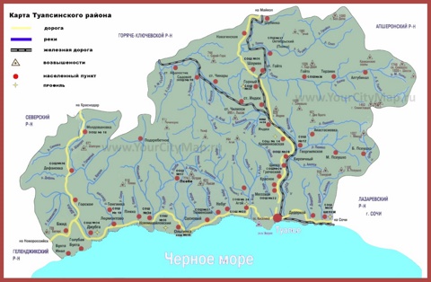 Карта Туапсе с окрестностями