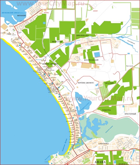 Подробная карта побережья Витязево с отелями и базами отдыха