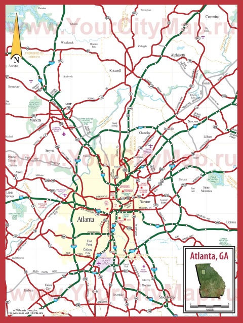 Карта города Атланта с окрестностями