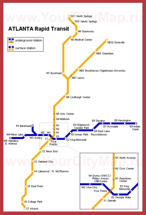 Карта метро Атланты (Схема)