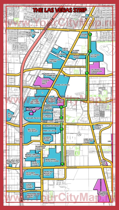 Карта отелей Стрипа - Лас-Вегас
