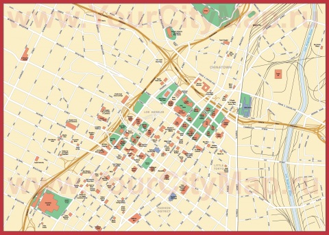Карта центра города Лос-Анджелес с достопримечательностями