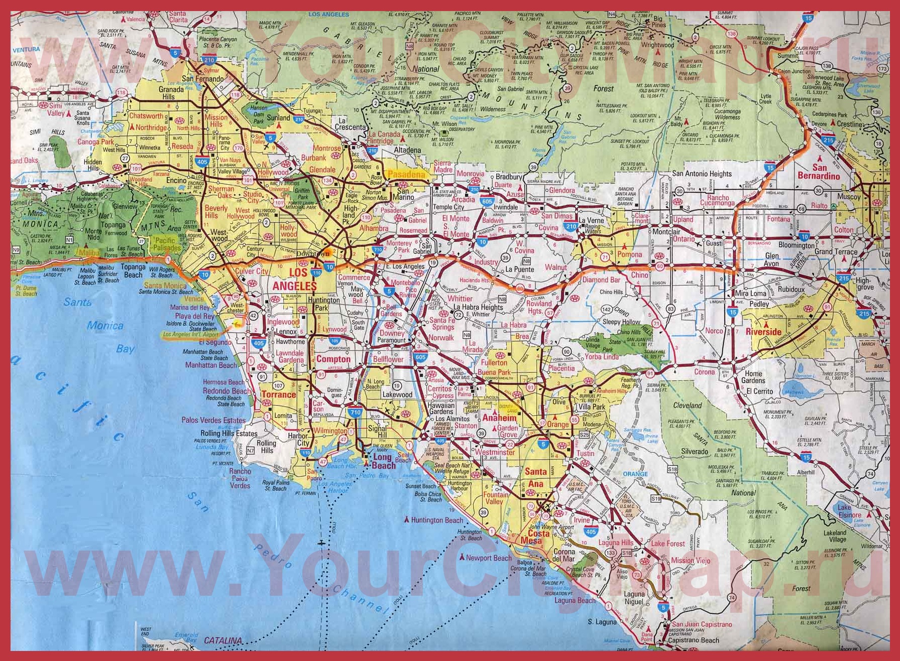 Карта дорог большого Лос-Анджелеса с окрестностями