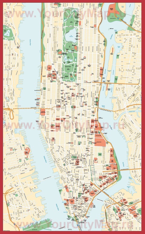 Подробная карта Нью-Йорка с достопримечательностями