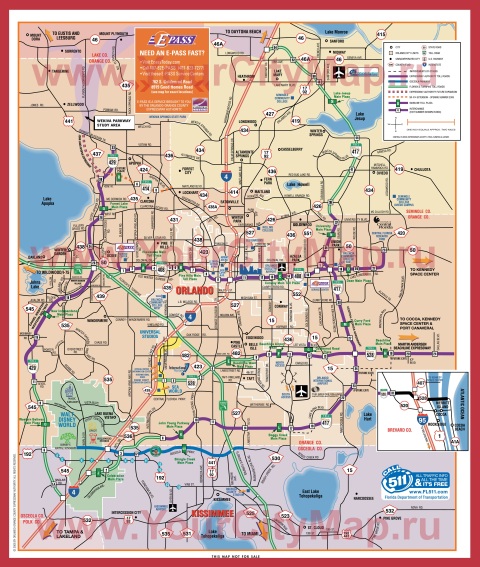 Подробная карта города Орландо с окрестностями