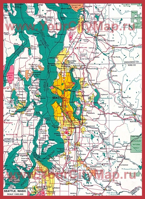Карта Сиэтла с окрестностями