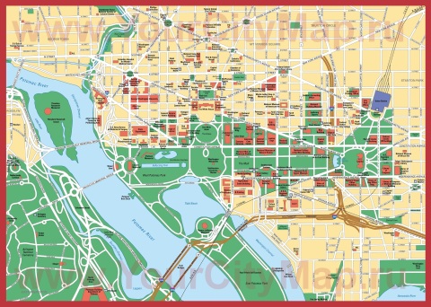 Карта города Вашингтон с достопримечательностями