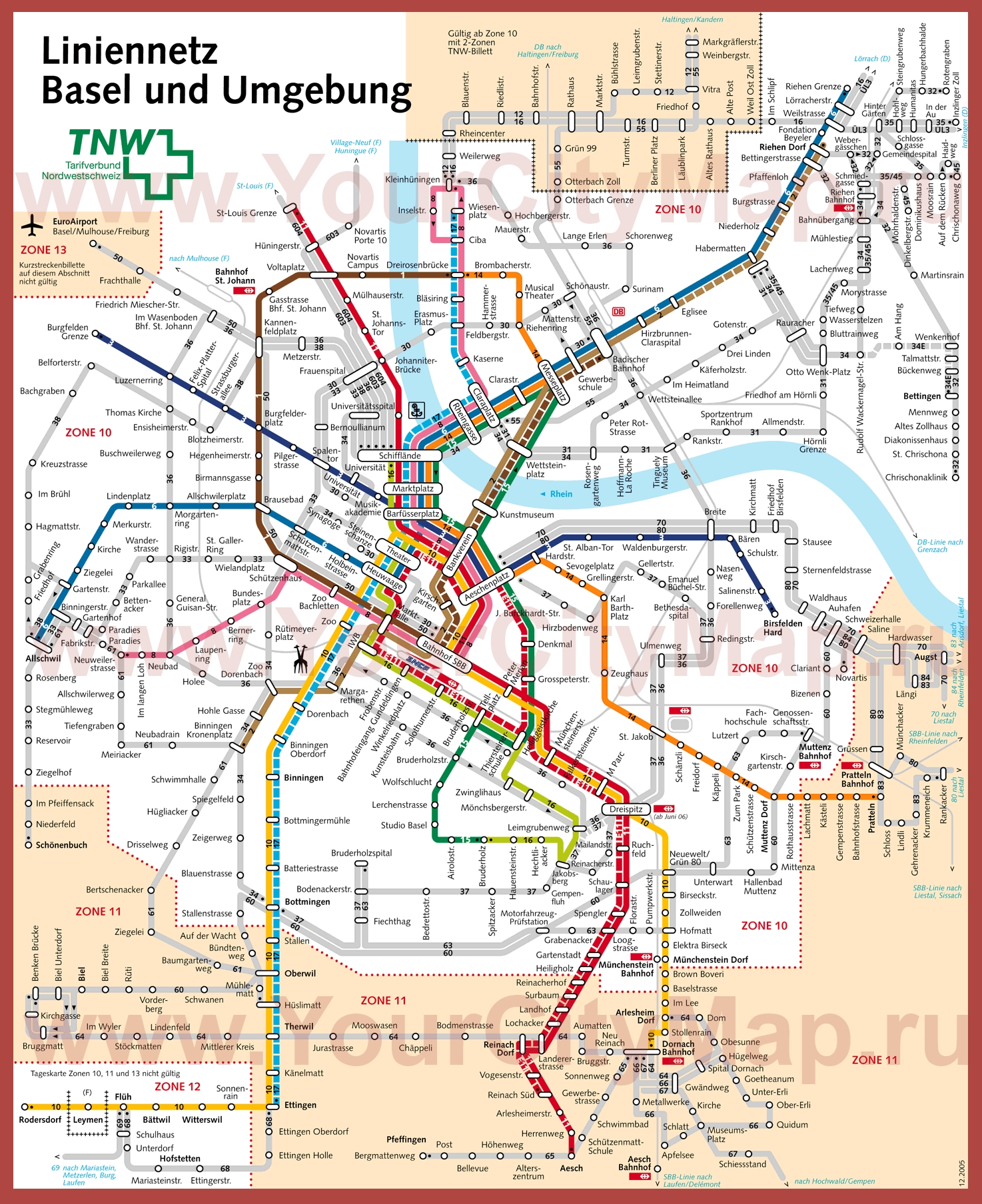 Схема маршрутов транспорта Базеля ﻿