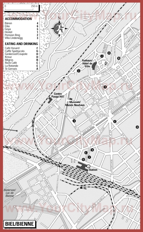 Туристическая карта Биля с отелями и ресторанами