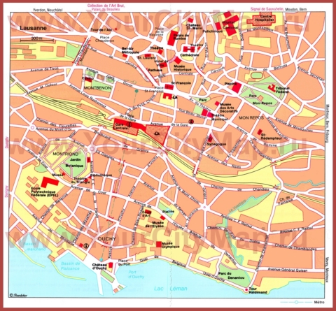 Карта Лозанны с достопримечательностями