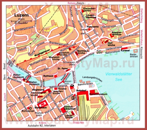Карта Люцерна с достопримечательностями
