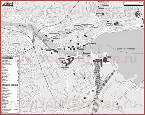 Туристическая карта Люцерна с отелями и ресторанами