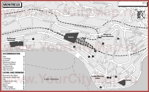 Туристическая карта Монтрё с отелями и ресторанами