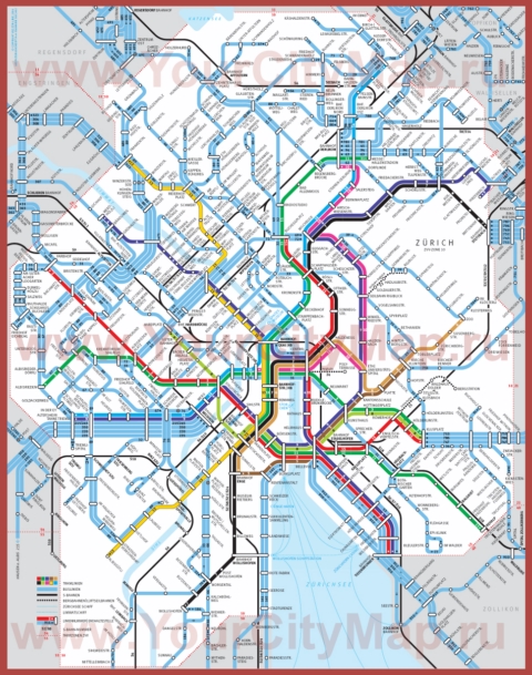 Карта маршрутов транспорта Цюриха