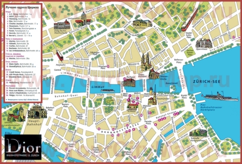 Шоппинг карта Цюриха с магазинами