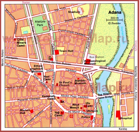 Карта центра Аданы с достопримечательностями