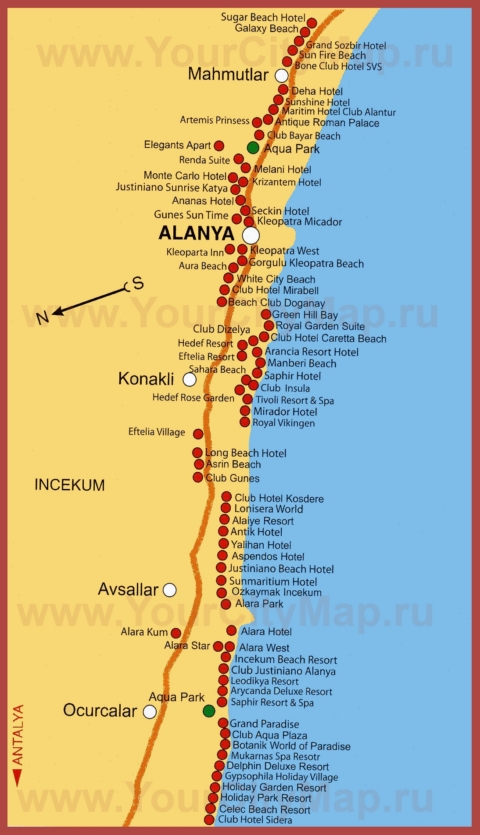 Карта отелей Алании