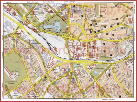 Карта центра Анкары с достопримечательностями
