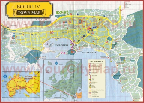 Туристическая карта Бодрума с достопримечательностями
