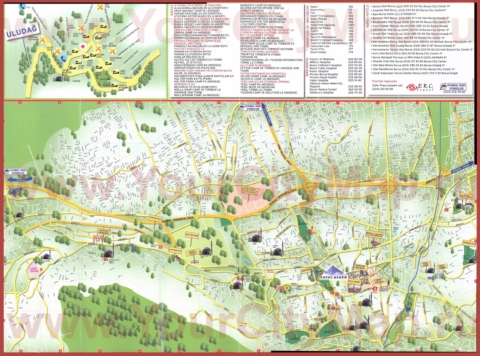 Подробная туристическая карта города Бурса с достопримечательностями