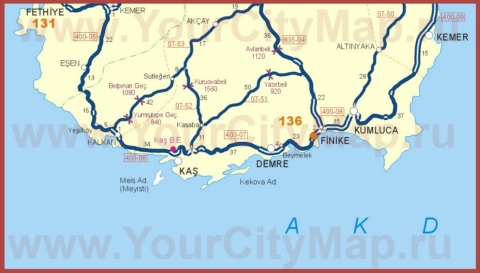 Карта побережья Демре с окрестностями