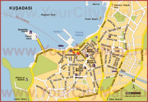 Туристическая карта Кушадас с достопримечательностями