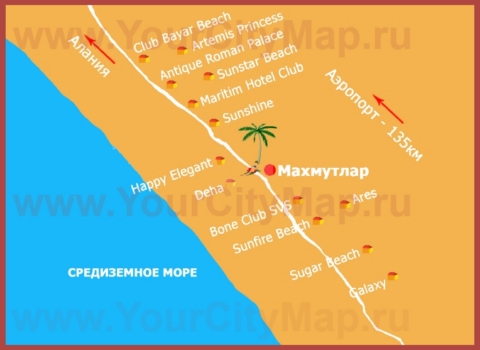 Туристическая карта Махмутлара с отелями