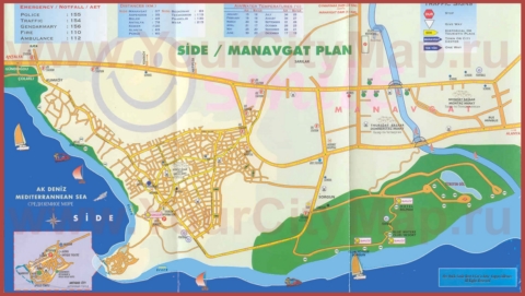 Карта побережья Манавгата с отелями