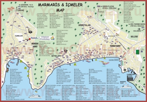 Туристическая карта Мармариса с отелями