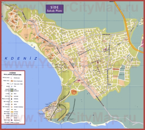 Подробная туристическая карта города Сиде