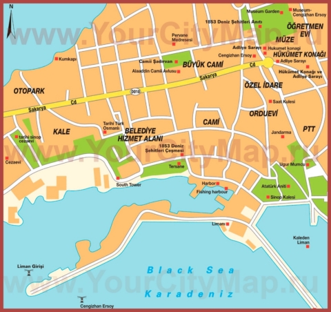 Подробная туристическая карта города Синоп
