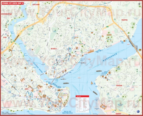Подробная туристическая карта города Стамбул с достопримечательностями