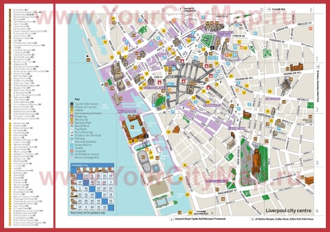 Карта Ливерпуля с отелями и достопримечательностями